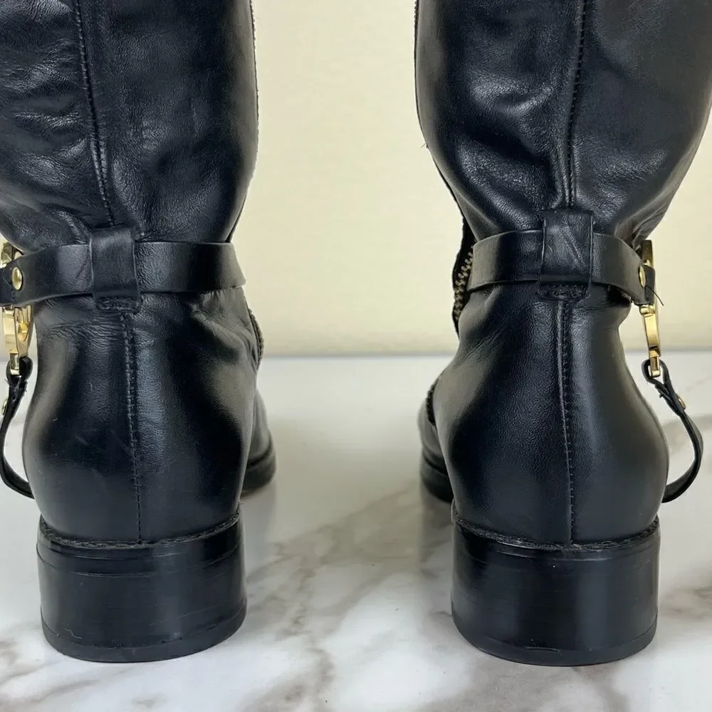 Michael Kors Women Size 6.5 Fulton Harness Two Tone Leather Riding Boots